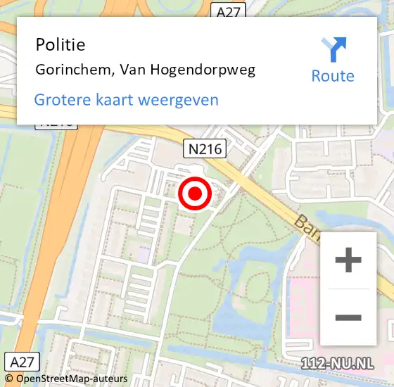 Locatie op kaart van de 112 melding: Politie Gorinchem, Van Hogendorpweg op 15 januari 2024 16:53
