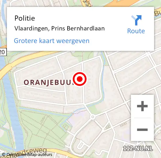 Locatie op kaart van de 112 melding: Politie Vlaardingen, Prins Bernhardlaan op 15 januari 2024 16:56