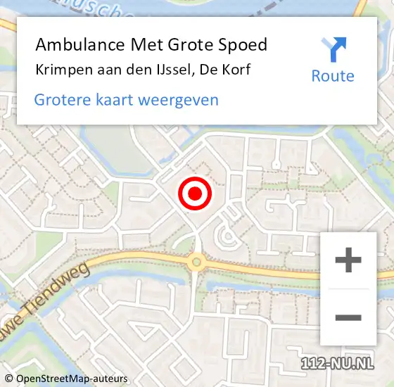 Locatie op kaart van de 112 melding: Ambulance Met Grote Spoed Naar Krimpen aan den IJssel, De Korf op 15 januari 2024 17:18