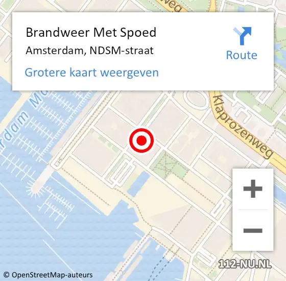 Locatie op kaart van de 112 melding: Brandweer Met Spoed Naar Amsterdam, NDSM-straat op 15 januari 2024 17:19