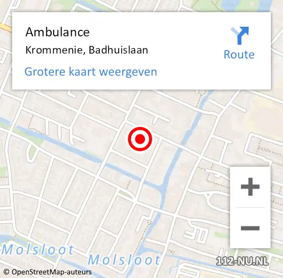 Locatie op kaart van de 112 melding: Ambulance Krommenie, Badhuislaan op 15 januari 2024 17:37