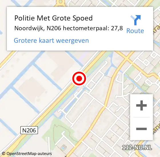 Locatie op kaart van de 112 melding: Politie Met Grote Spoed Naar Noordwijk, N206 hectometerpaal: 27,8 op 15 januari 2024 17:44