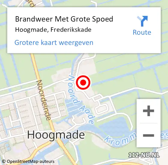 Locatie op kaart van de 112 melding: Brandweer Met Grote Spoed Naar Hoogmade, Frederikskade op 15 januari 2024 17:48