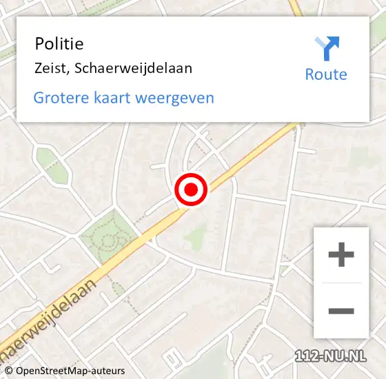 Locatie op kaart van de 112 melding: Politie Zeist, Schaerweijdelaan op 15 januari 2024 18:13