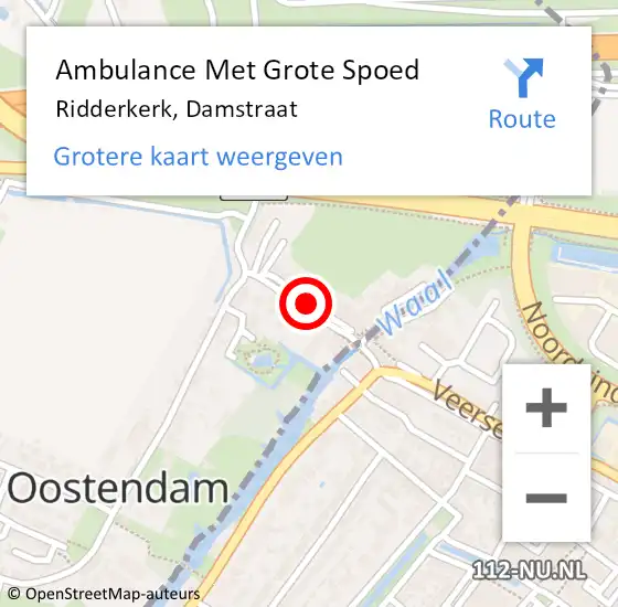 Locatie op kaart van de 112 melding: Ambulance Met Grote Spoed Naar Ridderkerk, Damstraat op 15 januari 2024 18:21