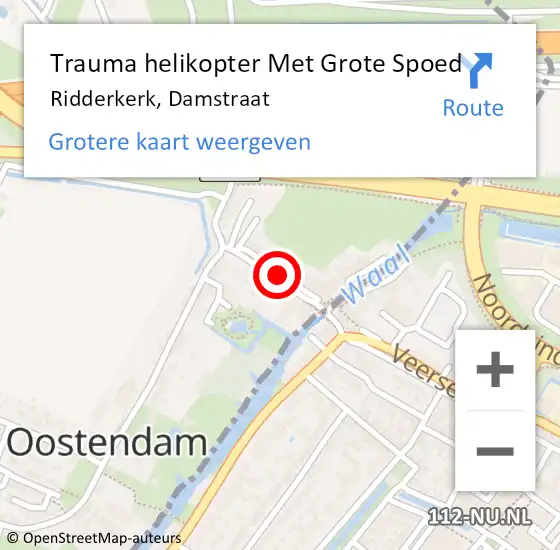 Locatie op kaart van de 112 melding: Trauma helikopter Met Grote Spoed Naar Ridderkerk, Damstraat op 15 januari 2024 18:23