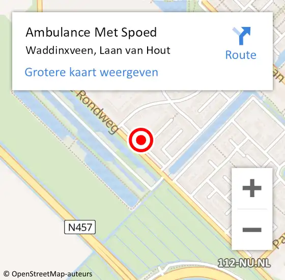 Locatie op kaart van de 112 melding: Ambulance Met Spoed Naar Waddinxveen, Laan van Hout op 15 januari 2024 18:35