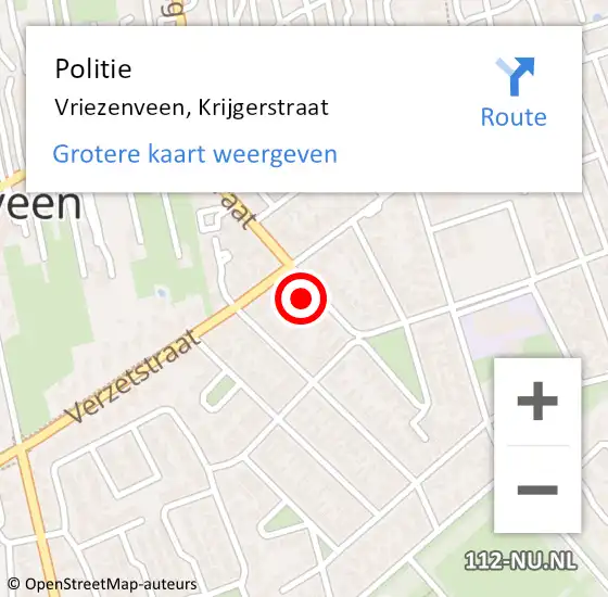 Locatie op kaart van de 112 melding: Politie Vriezenveen, Krijgerstraat op 15 januari 2024 18:58