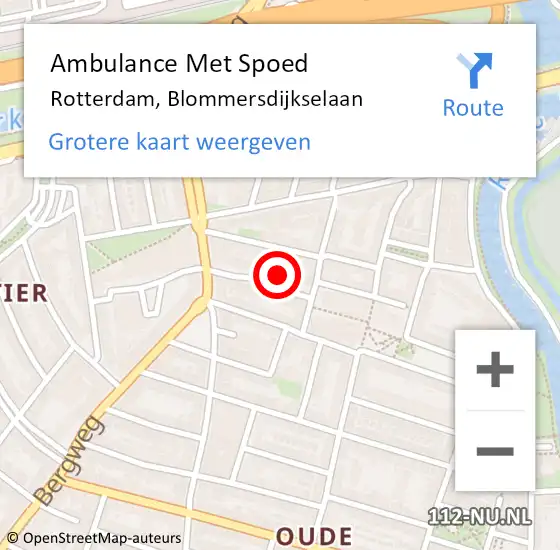 Locatie op kaart van de 112 melding: Ambulance Met Spoed Naar Rotterdam, Blommersdijkselaan op 15 januari 2024 19:25