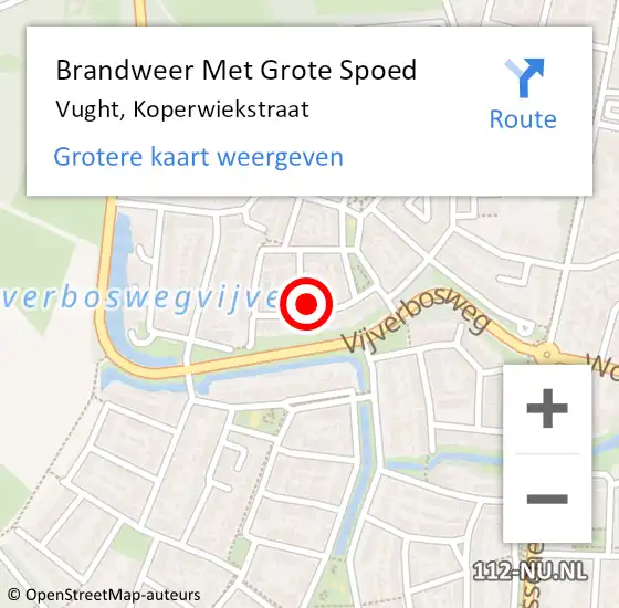 Locatie op kaart van de 112 melding: Brandweer Met Grote Spoed Naar Vught, Koperwiekstraat op 15 januari 2024 19:39