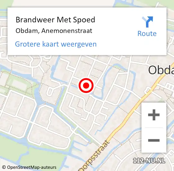 Locatie op kaart van de 112 melding: Brandweer Met Spoed Naar Obdam, Anemonenstraat op 15 januari 2024 19:48