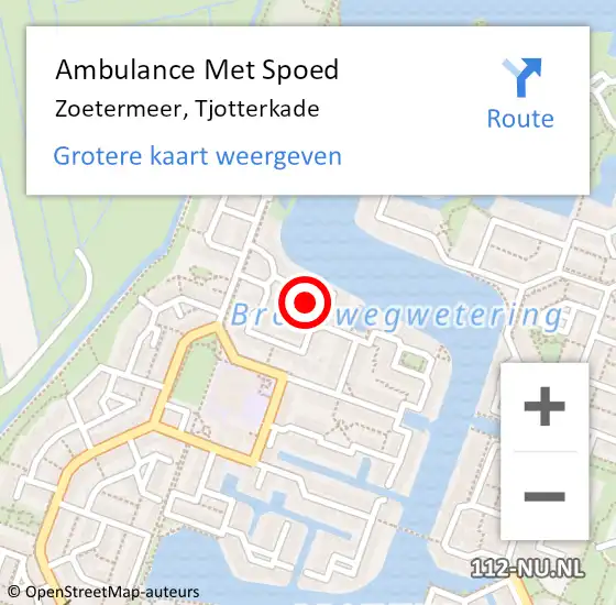 Locatie op kaart van de 112 melding: Ambulance Met Spoed Naar Zoetermeer, Tjotterkade op 15 januari 2024 20:35