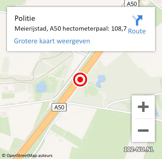 Locatie op kaart van de 112 melding: Politie Meierijstad, A50 hectometerpaal: 108,7 op 15 januari 2024 21:04