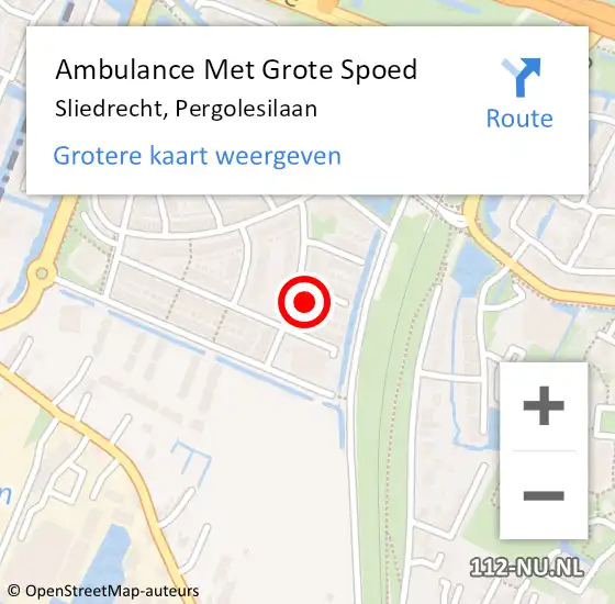 Locatie op kaart van de 112 melding: Ambulance Met Grote Spoed Naar Sliedrecht, Pergolesilaan op 15 januari 2024 21:32