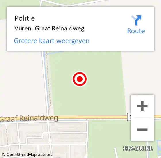 Locatie op kaart van de 112 melding: Politie Vuren, Graaf Reinaldweg op 15 januari 2024 21:39