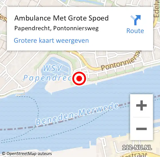 Locatie op kaart van de 112 melding: Ambulance Met Grote Spoed Naar Papendrecht, Pontonniersweg op 15 januari 2024 22:15