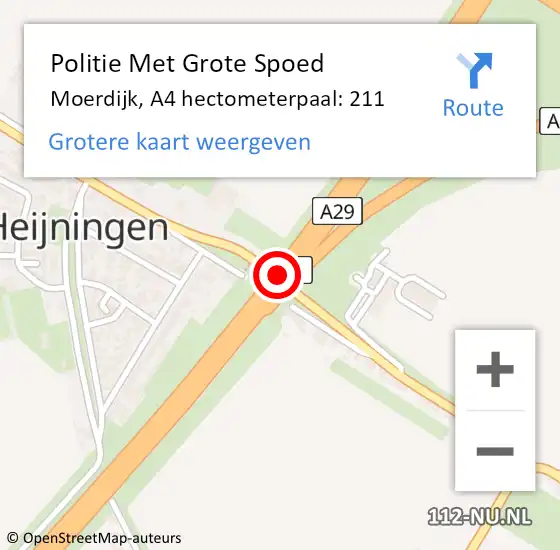 Locatie op kaart van de 112 melding: Politie Met Grote Spoed Naar Moerdijk, A4 hectometerpaal: 211 op 15 januari 2024 22:16