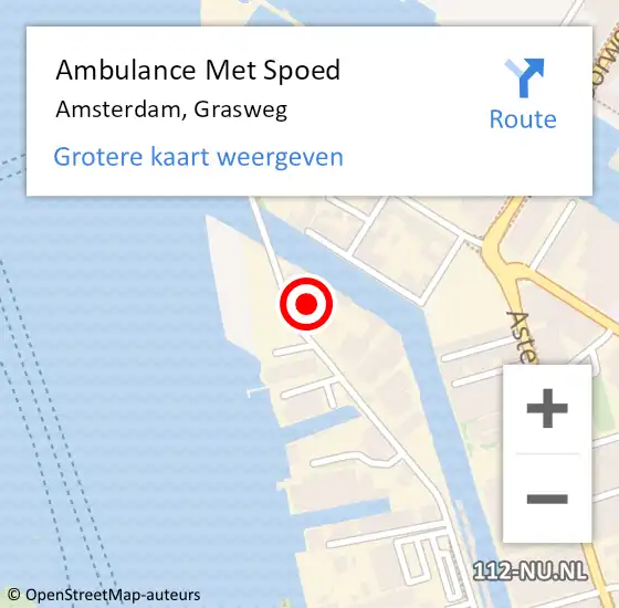 Locatie op kaart van de 112 melding: Ambulance Met Spoed Naar Amsterdam, Grasweg op 15 januari 2024 22:45