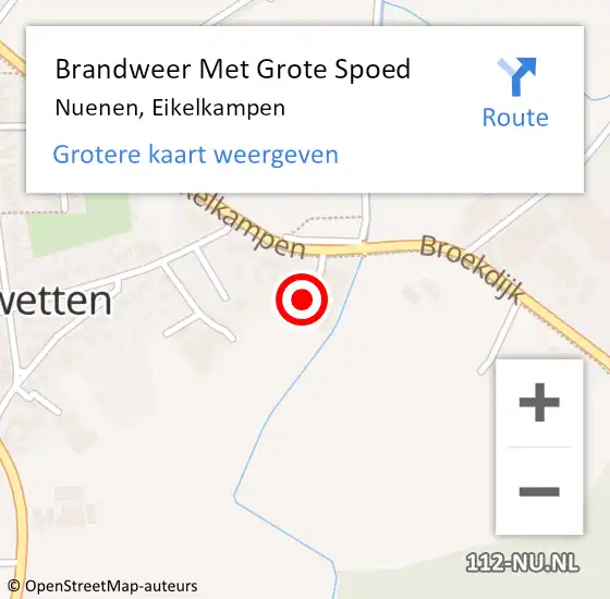 Locatie op kaart van de 112 melding: Brandweer Met Grote Spoed Naar Nuenen, Eikelkampen op 15 januari 2024 22:56