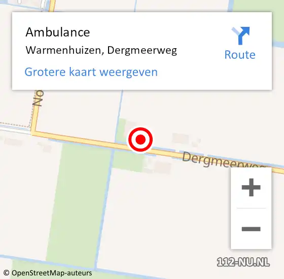 Locatie op kaart van de 112 melding: Ambulance Warmenhuizen, Dergmeerweg op 15 januari 2024 23:33