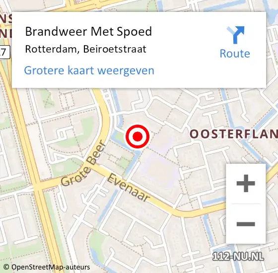 Locatie op kaart van de 112 melding: Brandweer Met Spoed Naar Rotterdam, Beiroetstraat op 15 januari 2024 23:54