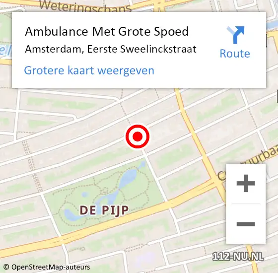 Locatie op kaart van de 112 melding: Ambulance Met Grote Spoed Naar Amsterdam, Eerste Sweelinckstraat op 16 januari 2024 01:22