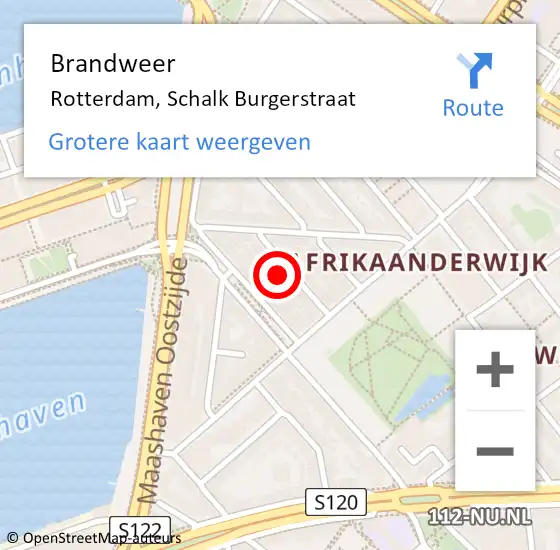 Locatie op kaart van de 112 melding: Brandweer Rotterdam, Schalk Burgerstraat op 16 januari 2024 01:46