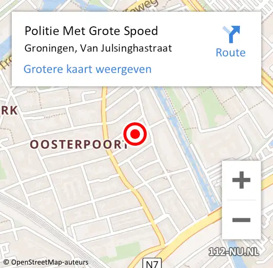 Locatie op kaart van de 112 melding: Politie Met Grote Spoed Naar Groningen, Van Julsinghastraat op 16 januari 2024 02:18