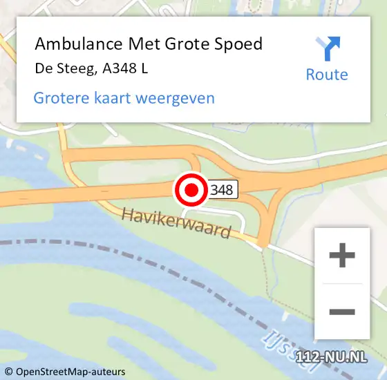 Locatie op kaart van de 112 melding: Ambulance Met Grote Spoed Naar De Steeg, A348 R op 22 september 2014 11:42