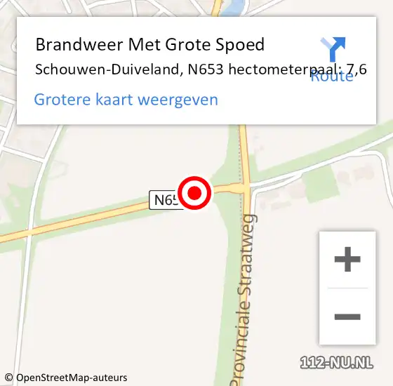 Locatie op kaart van de 112 melding: Brandweer Met Grote Spoed Naar Schouwen-Duiveland, N653 hectometerpaal: 7,6 op 16 januari 2024 04:43