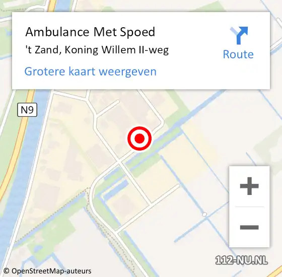 Locatie op kaart van de 112 melding: Ambulance Met Spoed Naar 't Zand, Koning Willem II-weg op 16 januari 2024 05:09