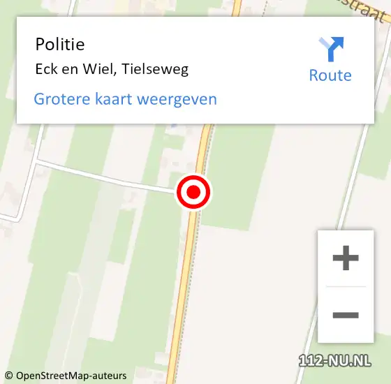 Locatie op kaart van de 112 melding: Politie Eck en Wiel, Tielseweg op 16 januari 2024 05:11