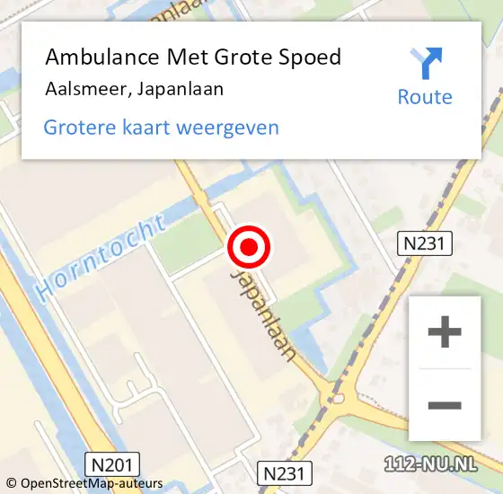 Locatie op kaart van de 112 melding: Ambulance Met Grote Spoed Naar Aalsmeer, Japanlaan op 16 januari 2024 05:19