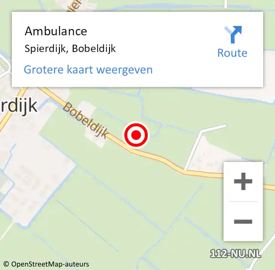 Locatie op kaart van de 112 melding: Ambulance Spierdijk, Bobeldijk op 16 januari 2024 06:04