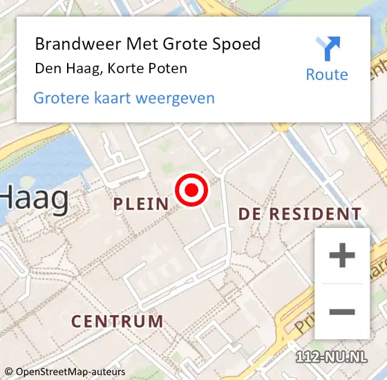 Locatie op kaart van de 112 melding: Brandweer Met Grote Spoed Naar Den Haag, Korte Poten op 16 januari 2024 07:02