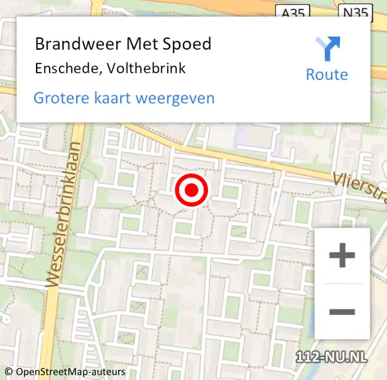 Locatie op kaart van de 112 melding: Brandweer Met Spoed Naar Enschede, Volthebrink op 22 september 2014 11:55