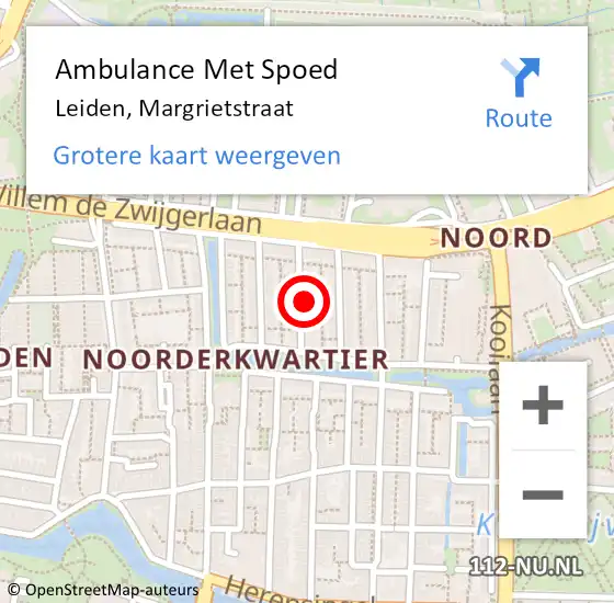 Locatie op kaart van de 112 melding: Ambulance Met Spoed Naar Leiden, Margrietstraat op 16 januari 2024 07:53