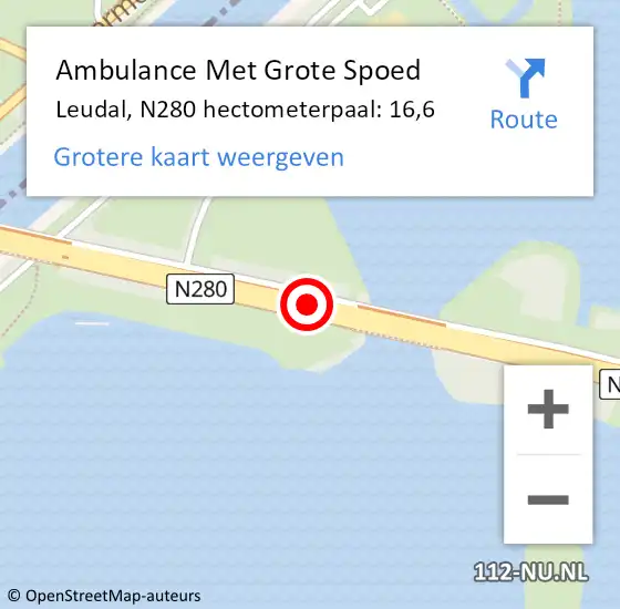 Locatie op kaart van de 112 melding: Ambulance Met Grote Spoed Naar Leudal, N280 hectometerpaal: 16,6 op 16 januari 2024 08:16