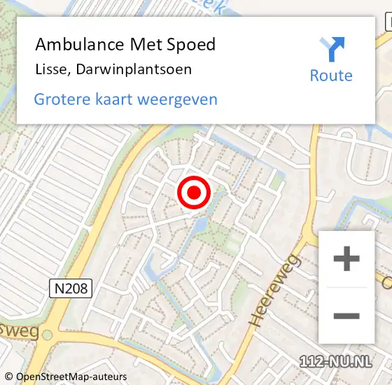 Locatie op kaart van de 112 melding: Ambulance Met Spoed Naar Lisse, Darwinplantsoen op 16 januari 2024 08:17