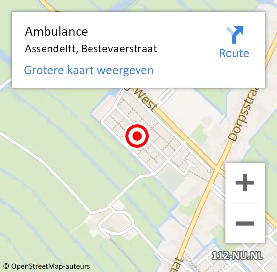 Locatie op kaart van de 112 melding: Ambulance Assendelft, Bestevaerstraat op 16 januari 2024 08:27