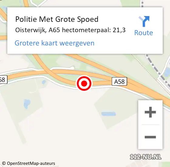 Locatie op kaart van de 112 melding: Politie Met Grote Spoed Naar Oisterwijk, A65 hectometerpaal: 21,3 op 16 januari 2024 08:33