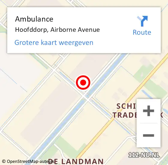 Locatie op kaart van de 112 melding: Ambulance Hoofddorp, Airborne Avenue op 16 januari 2024 08:50