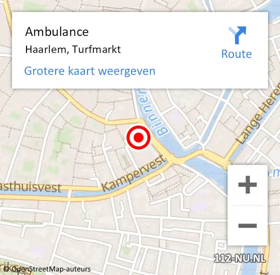 Locatie op kaart van de 112 melding: Ambulance Haarlem, Turfmarkt op 16 januari 2024 08:57