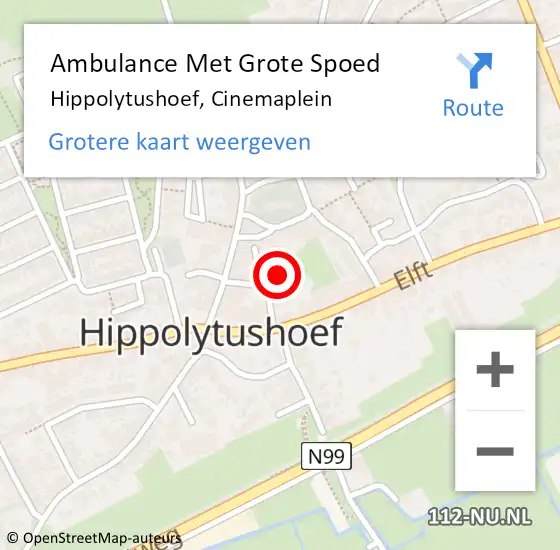 Locatie op kaart van de 112 melding: Ambulance Met Grote Spoed Naar Hippolytushoef, Cinemaplein op 16 januari 2024 09:04