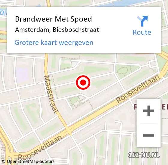 Locatie op kaart van de 112 melding: Brandweer Met Spoed Naar Amsterdam, Biesboschstraat op 16 januari 2024 09:09