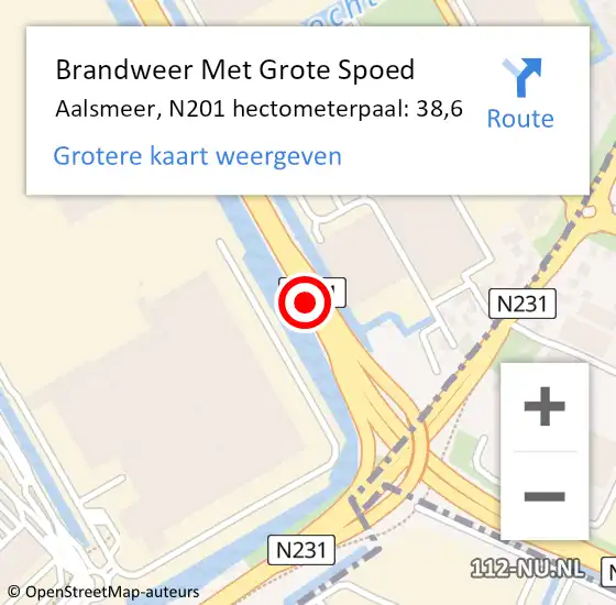 Locatie op kaart van de 112 melding: Brandweer Met Grote Spoed Naar Aalsmeer, N201 hectometerpaal: 38,6 op 16 januari 2024 09:12