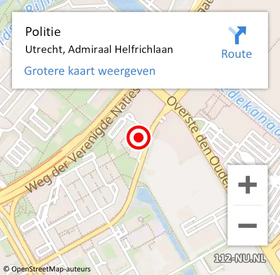 Locatie op kaart van de 112 melding: Politie Utrecht, Admiraal Helfrichlaan op 16 januari 2024 09:29