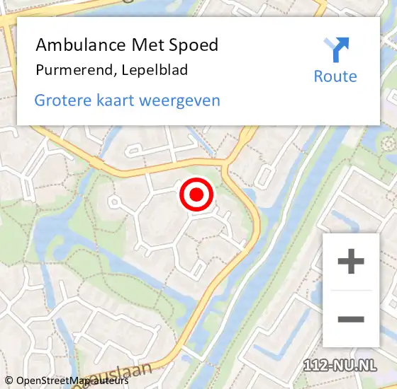 Locatie op kaart van de 112 melding: Ambulance Met Spoed Naar Purmerend, Lepelblad op 16 januari 2024 09:58