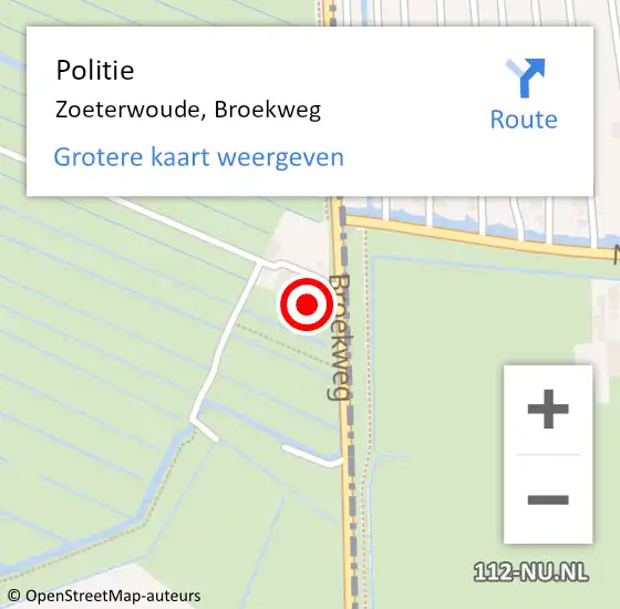 Locatie op kaart van de 112 melding: Politie Zoeterwoude, Broekweg op 16 januari 2024 10:02