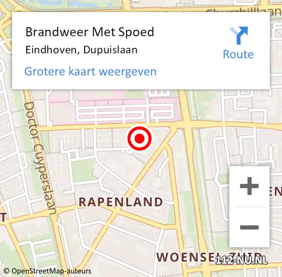 Locatie op kaart van de 112 melding: Brandweer Met Spoed Naar Eindhoven, Dupuislaan op 16 januari 2024 10:06